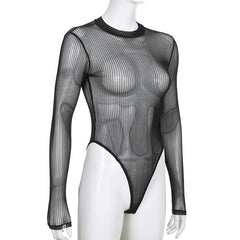 Long sleeve sheer mesh striped bodysuit