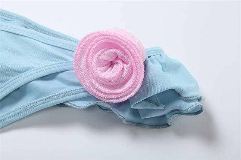 Halter ruffle flower applique self tie 3 piece pant set