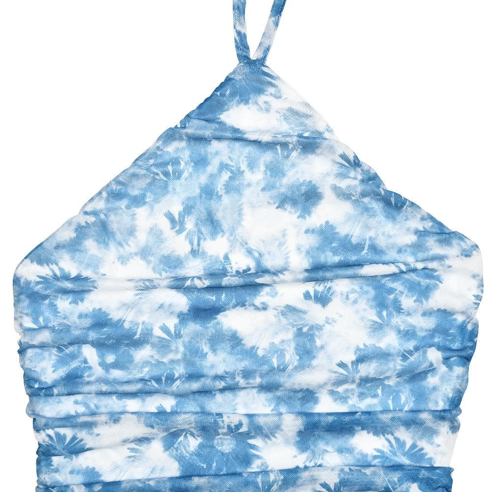 Halter ruffle tie dye irregular backless mini dress