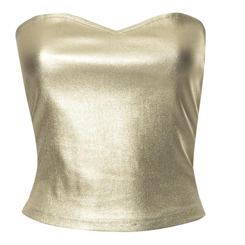 Backless metallic sweetheart neck solid tube top