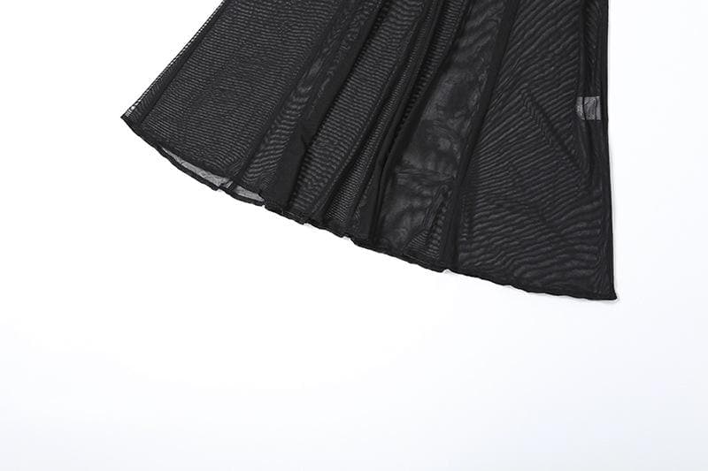 Halter v neck lace hem mesh see through stitch maxi dress- Final Sale