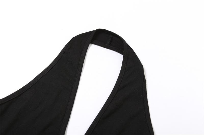 Hollow out halter backless solid cross front crop cut out top