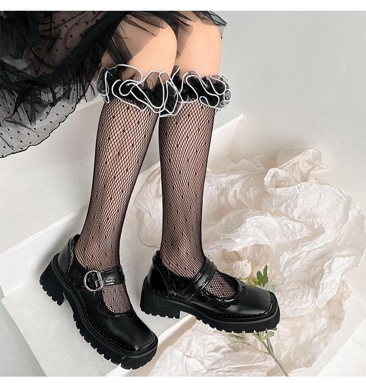 Gauze lace top polka dot knee high socks