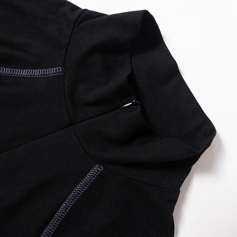 Long sleeve high neck stitch zip-up contrast top