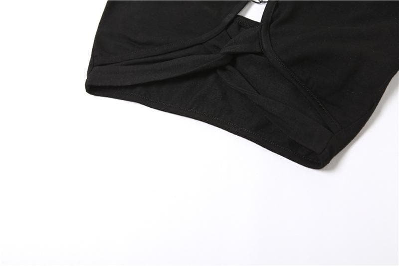 Hollow out halter backless solid cross front crop cut out top