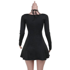 Long sleeve halter cross front solid mini dress