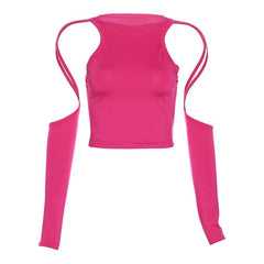 Hollow out solid long sleeve crewneck crop cut out top