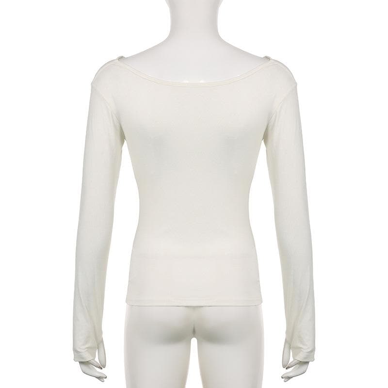 Long sleeve off shoulder ruched solid gloves top