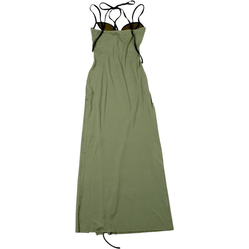 Halter contrast hollow out slit cami cut out midi dress