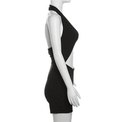 Halter solid v neck hollow out backless romper
