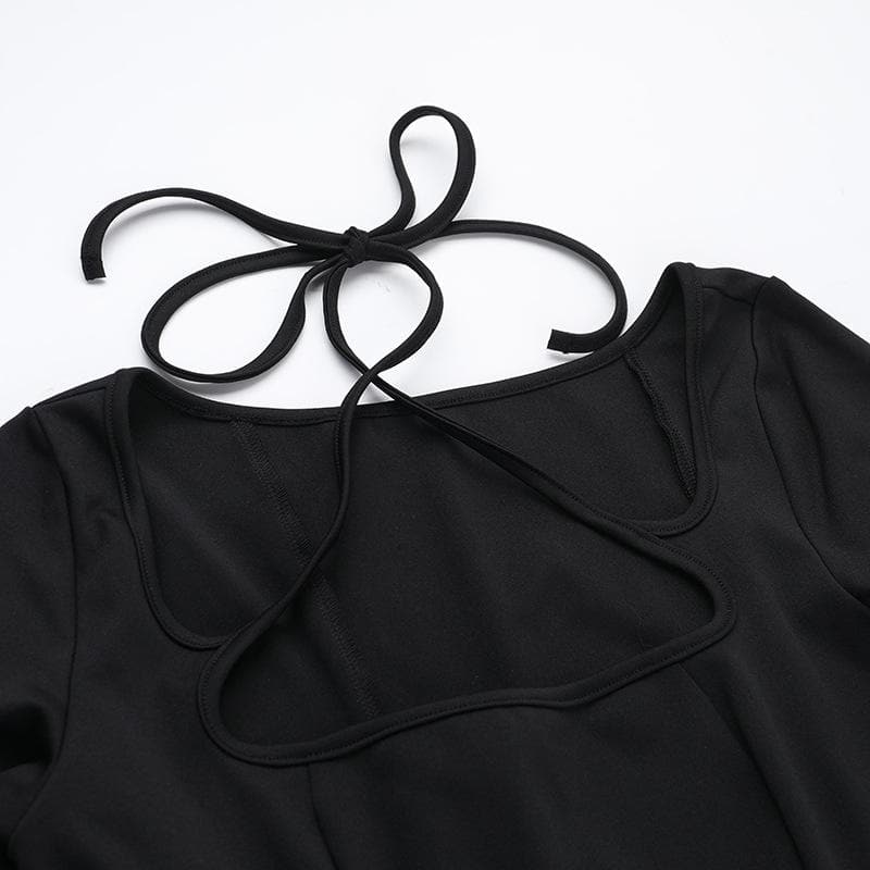 Long sleeve halter cross front solid mini dress