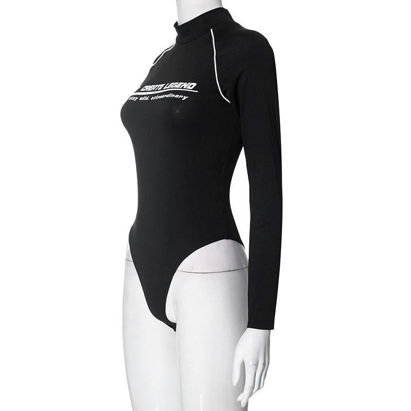 Long sleeve high neck button contrast bodysuit