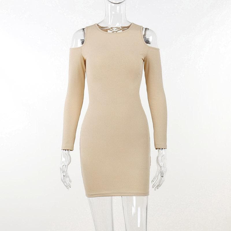 Long sleeve solid hollow out lace up self tie cut out mini dress
