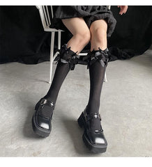 Bowknot solid knee high socks