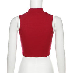 Abstract high neck contrast sleeveless crop top