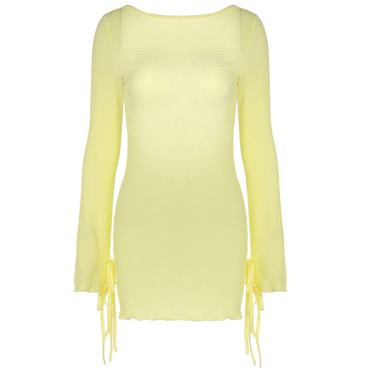 Long sleeve backless self tie mini dress