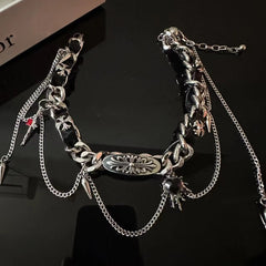 Metal tag heart rivet PU leather choker necklace