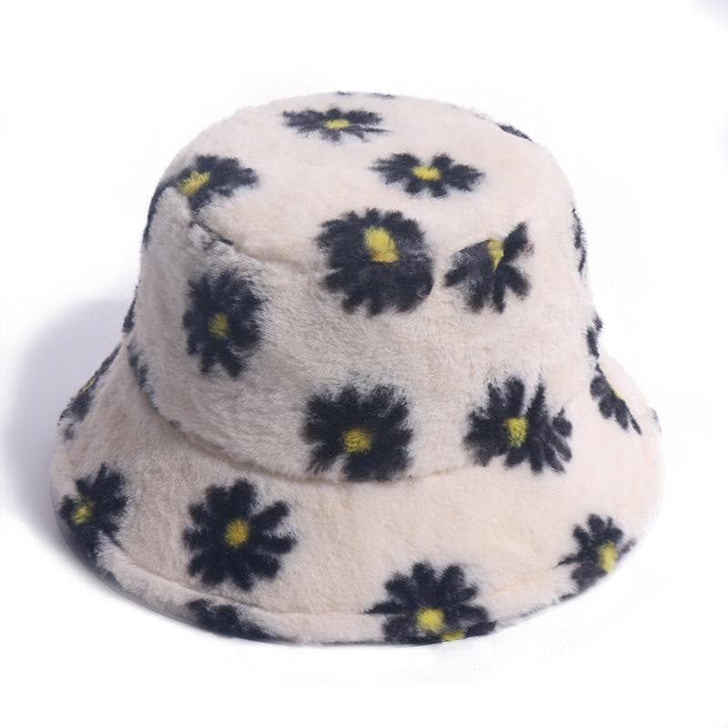 Flower pattern contrast fluffy fisherman bucket hat