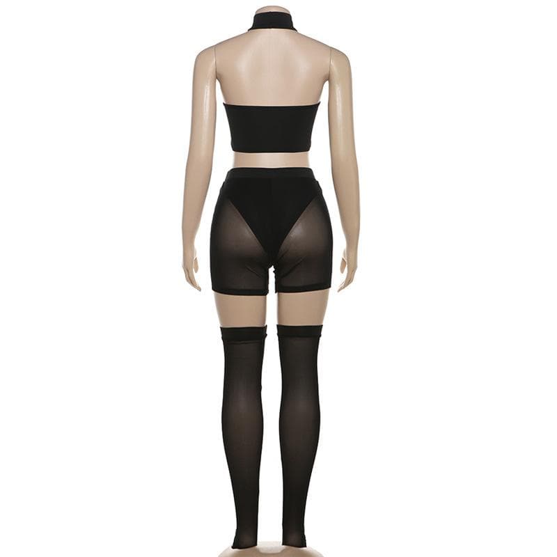 Halter hollow out solid backless pant set