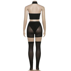 Halter hollow out solid backless pant set