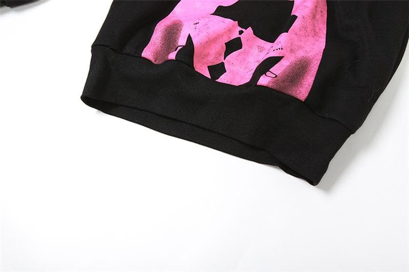 Body print contrast long sleeve v neck top - Final Sale