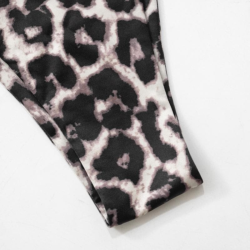 Leopard print patchwork backless crop pant set