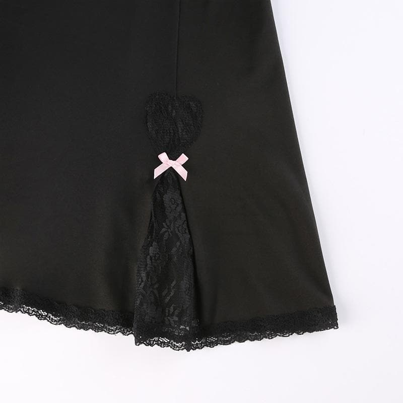 Low cut bowknot lace ruffled cami A line dress