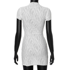 High neck short sleeve self tie mini dress