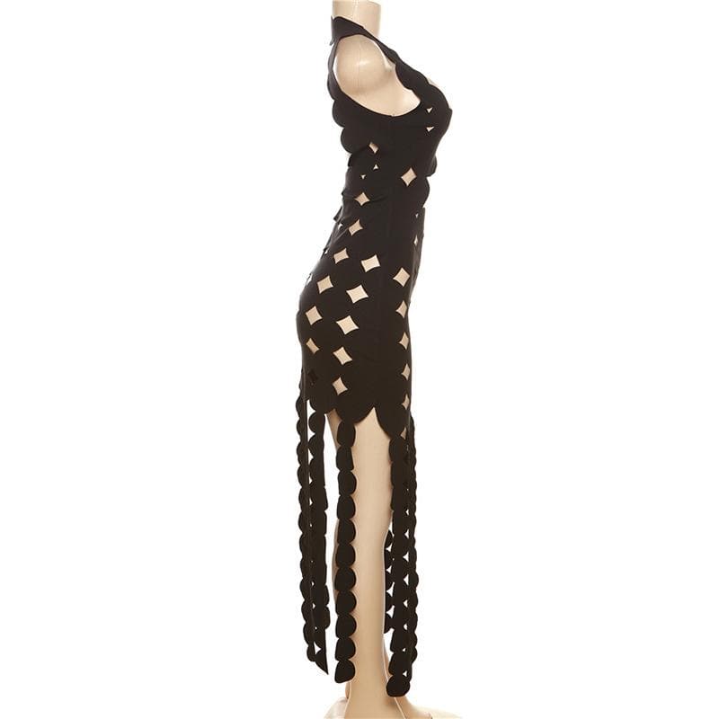 Hollow out backless sleeveless low cut solid cut out maxi dress