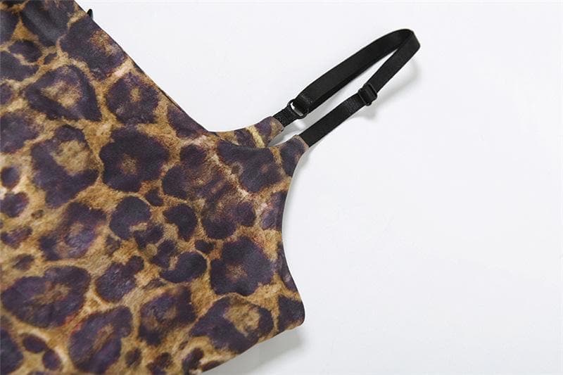 Leopard print zip-up backless cami jumpsuit