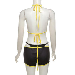 Halter v neck self tie contrast 3 piece pant set