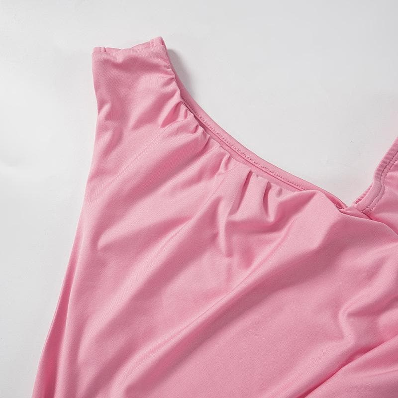 Long sleeve one shoulder irregular ruched solid top