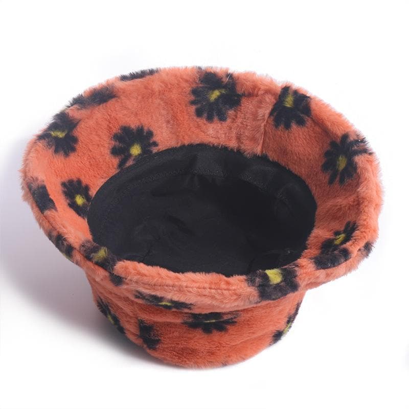 Flower pattern contrast fluffy fisherman bucket hat