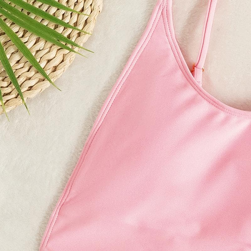 Backless solid u neck cami one piece swimwear