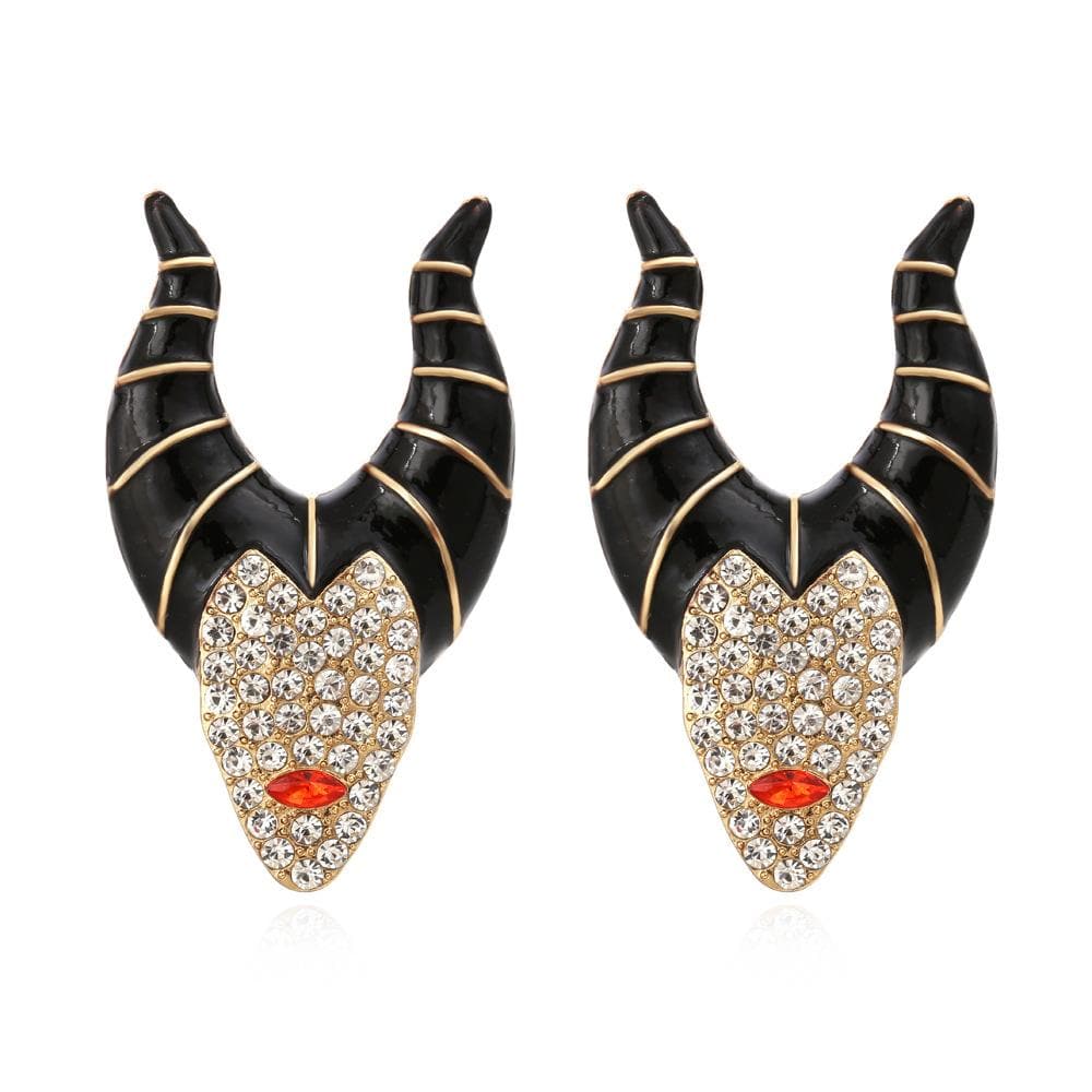 Maleficent shape rhinestone stud earrings