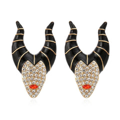 Maleficent shape rhinestone stud earrings