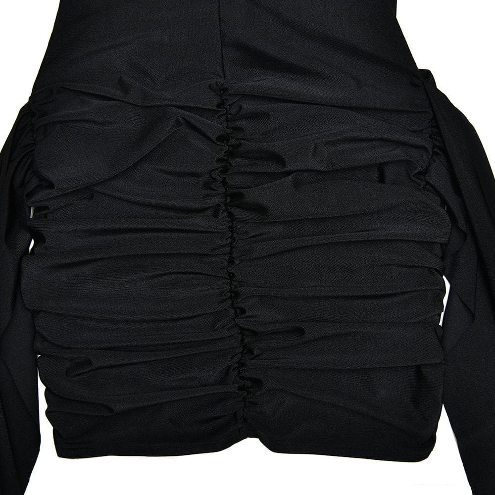 High neck ruffle ruched solid mini dress