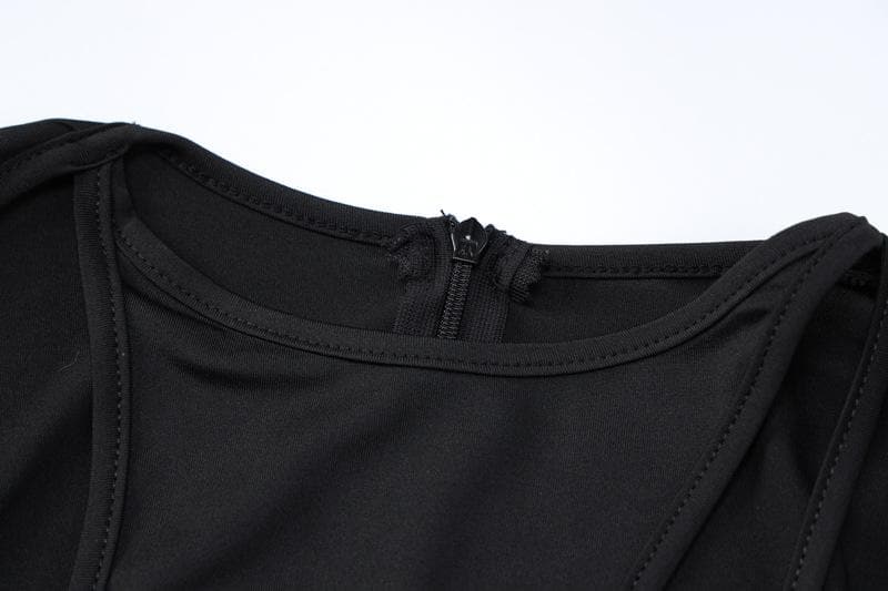 Long sleeve hollow out zip-up irregular solid cut out top