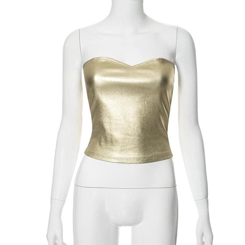 Backless metallic sweetheart neck solid tube top