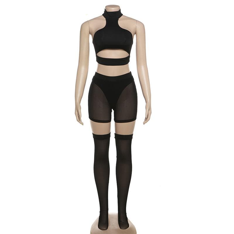 Halter hollow out solid backless pant set
