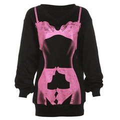 Body print contrast long sleeve v neck top - Final Sale