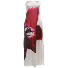 Abstract print buckle tube maxi dress