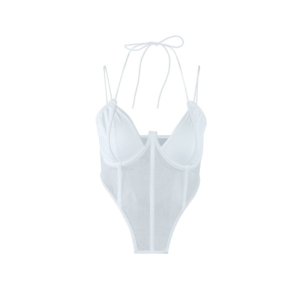 Halter low cut solid mesh bustier cami top
