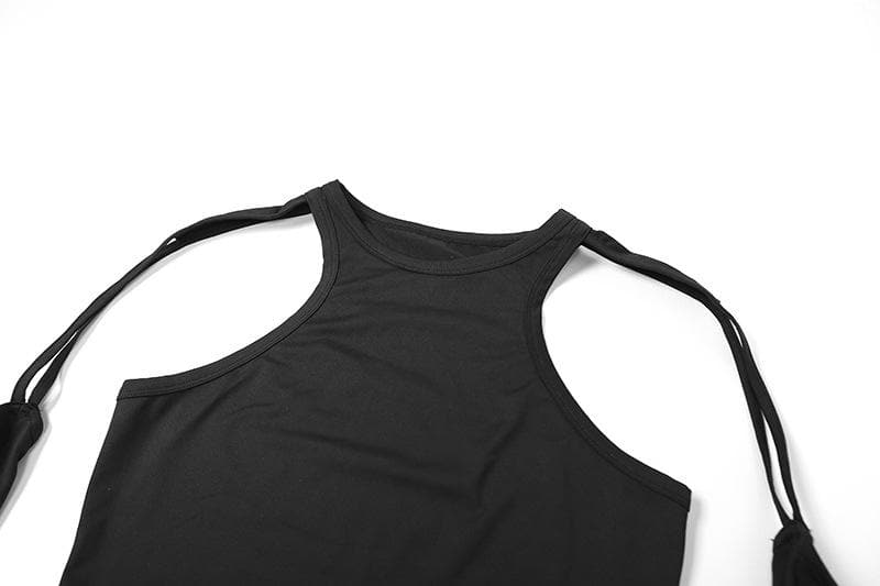 Hollow out solid long sleeve crewneck crop cut out top