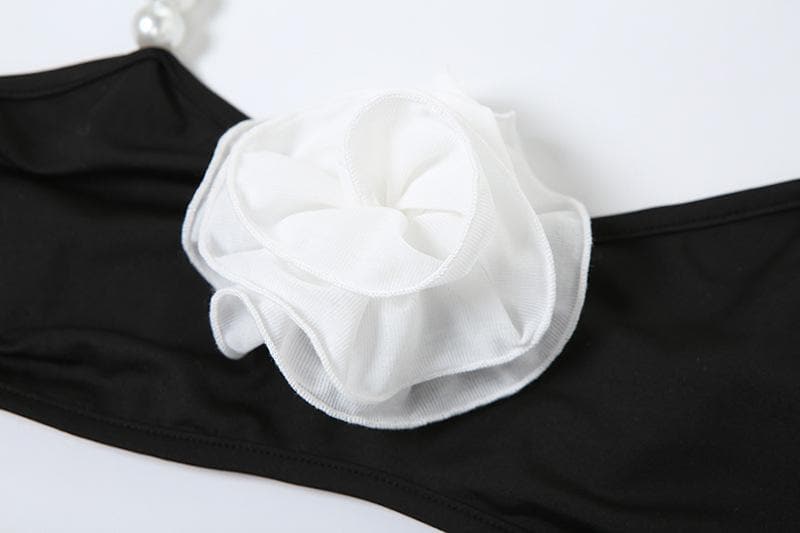 Halter flower applique faux pearl beaded pant set