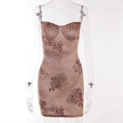Leopard print sweetheart neck backless cami mini dress