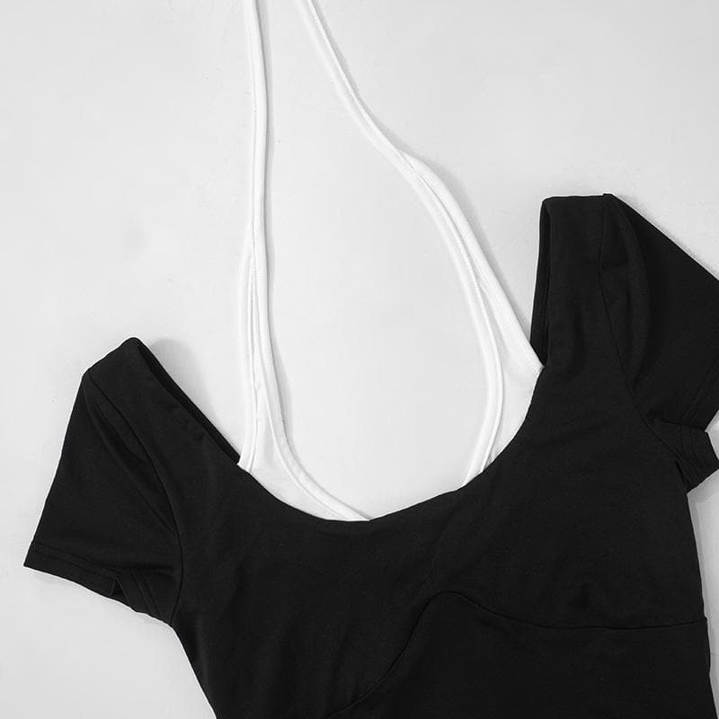 Halter u neck contrast short sleeve top