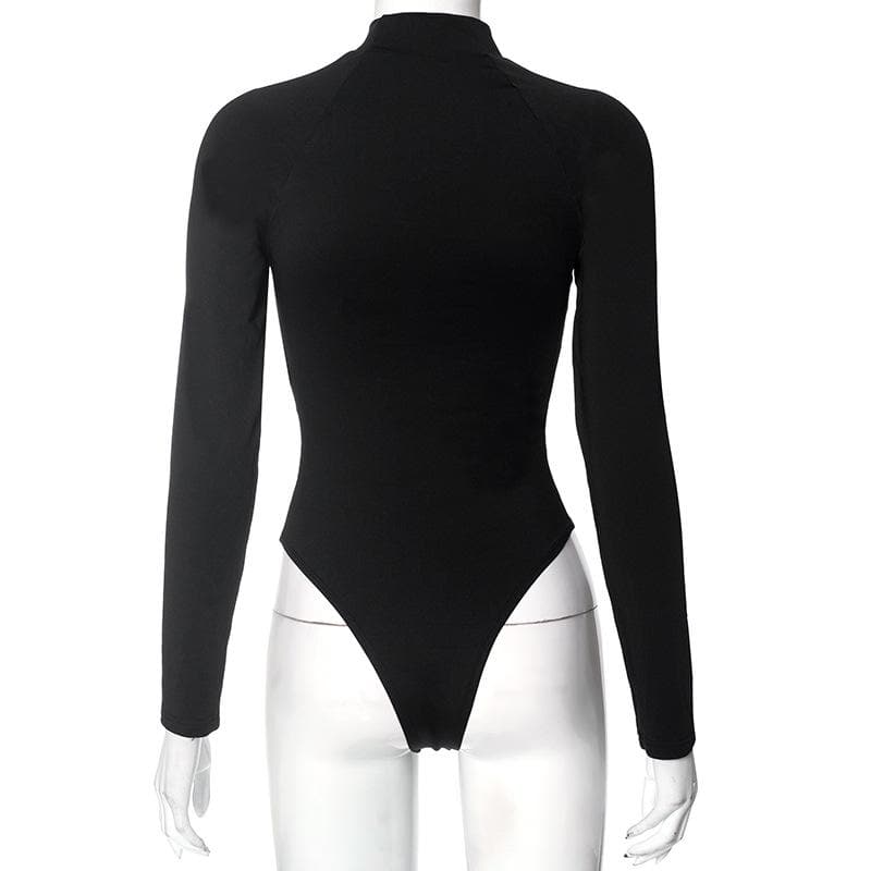 Long sleeve high neck button contrast bodysuit