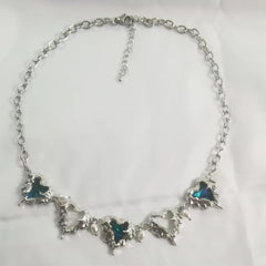 Blue rhinestone heart decor choker necklace