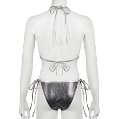 Halter polka dot metallic self tie pant set
